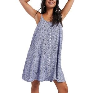 & Other Stories Dot Print Flowy Button Front Mini Dress Blue Black Size 0